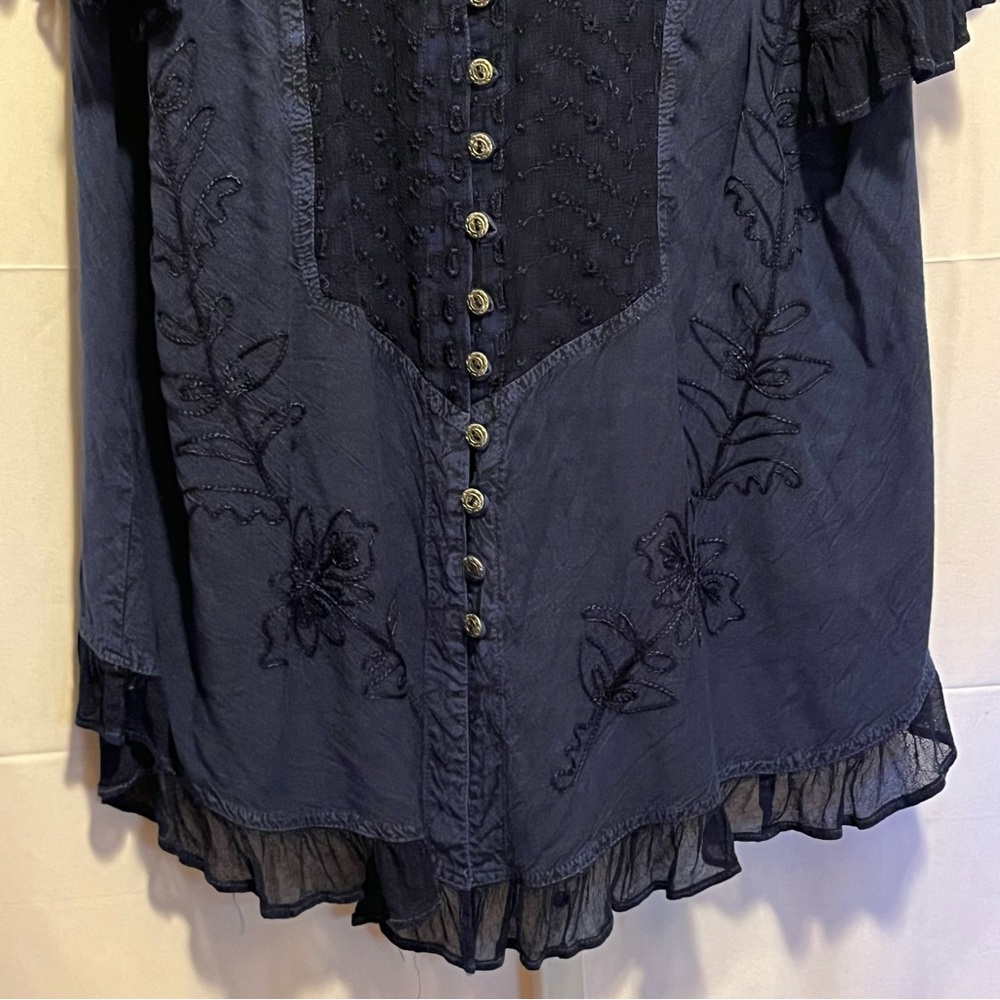 Christopher & Banks Navy Button-Front Embroidered Tunic - Picture 5 of 8